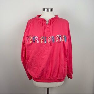 Crazy Shirts Hawaii Pink Yellow Red Flip Flops Long Sleeve Top Women Large